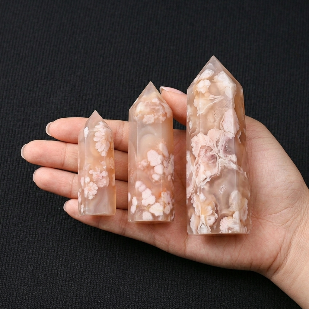 Cherry Blossom Agate Crystal Tower